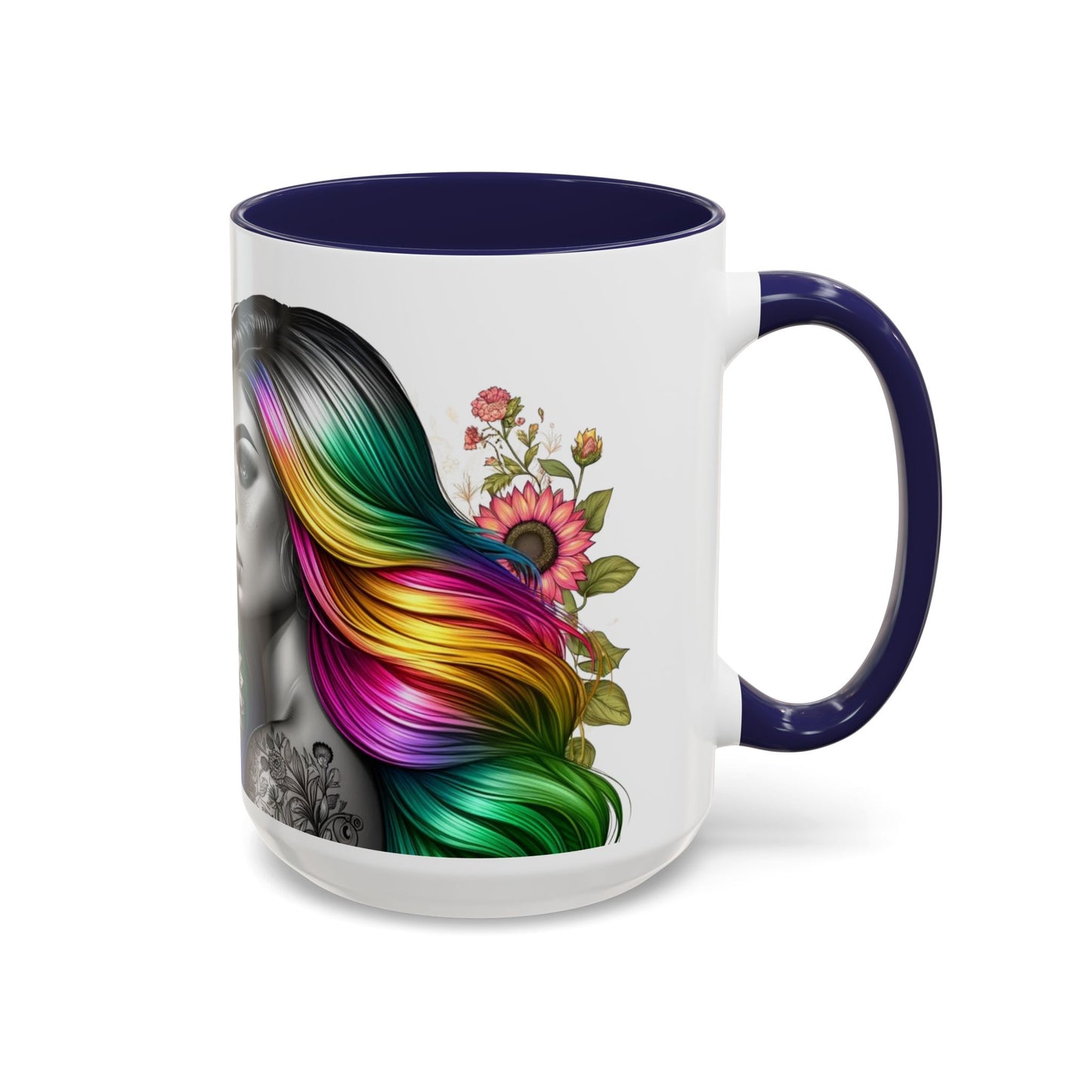 Colorful Floral Art Accent Coffee Mug - 11oz & 15oz