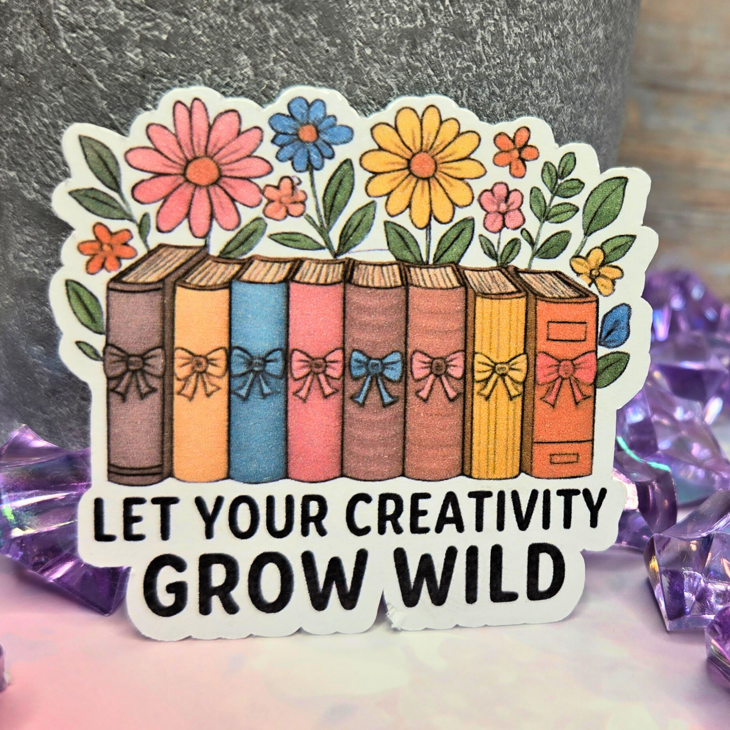 Grow Your Creativity Sticker - Wildflower Books Decal - Floral Reader Art - Inspirational Sticker - Laptop, Planner