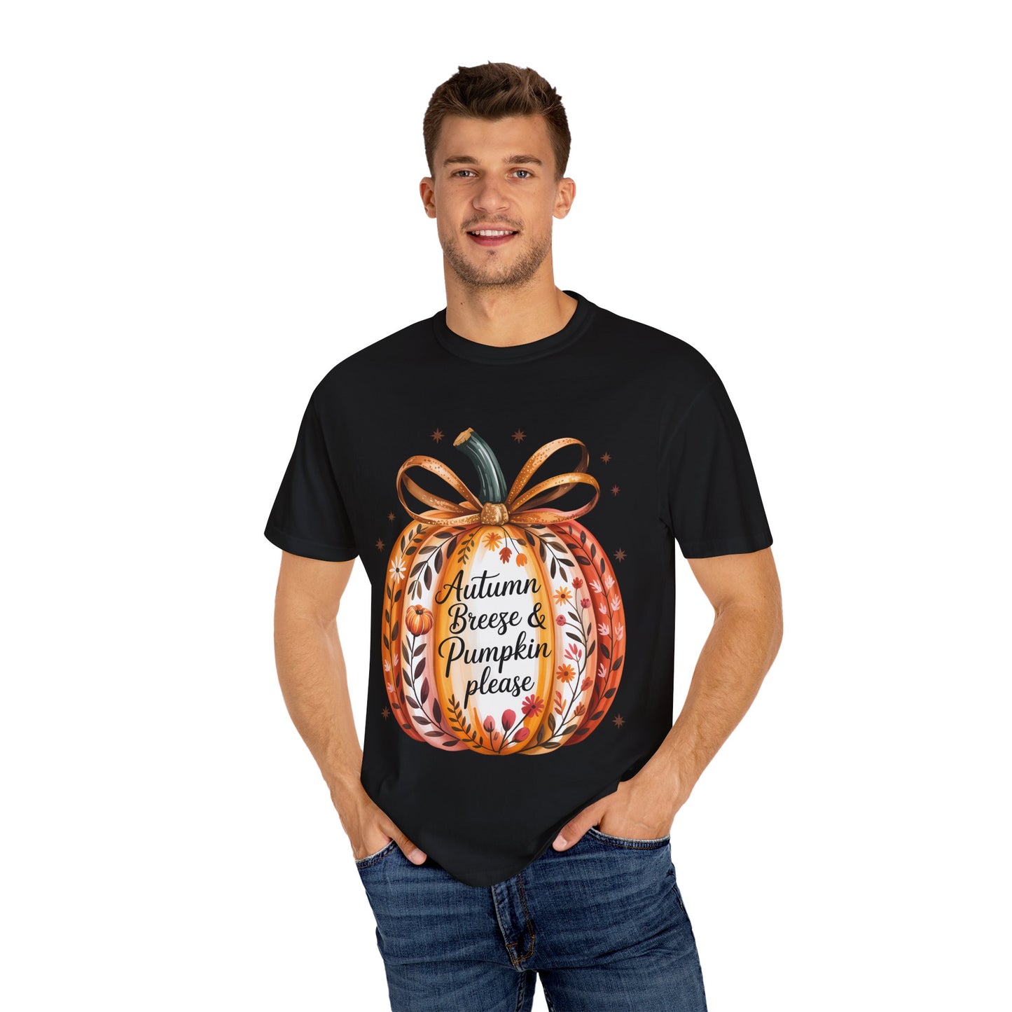 Autumn Breeze and Pumpkin Please T-shirt - Floral Pumpkin Graphic Tee