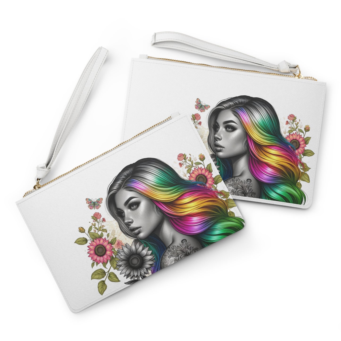 Colorful Floral Clutch Bag | Vibrant Art Design with Floral Accents