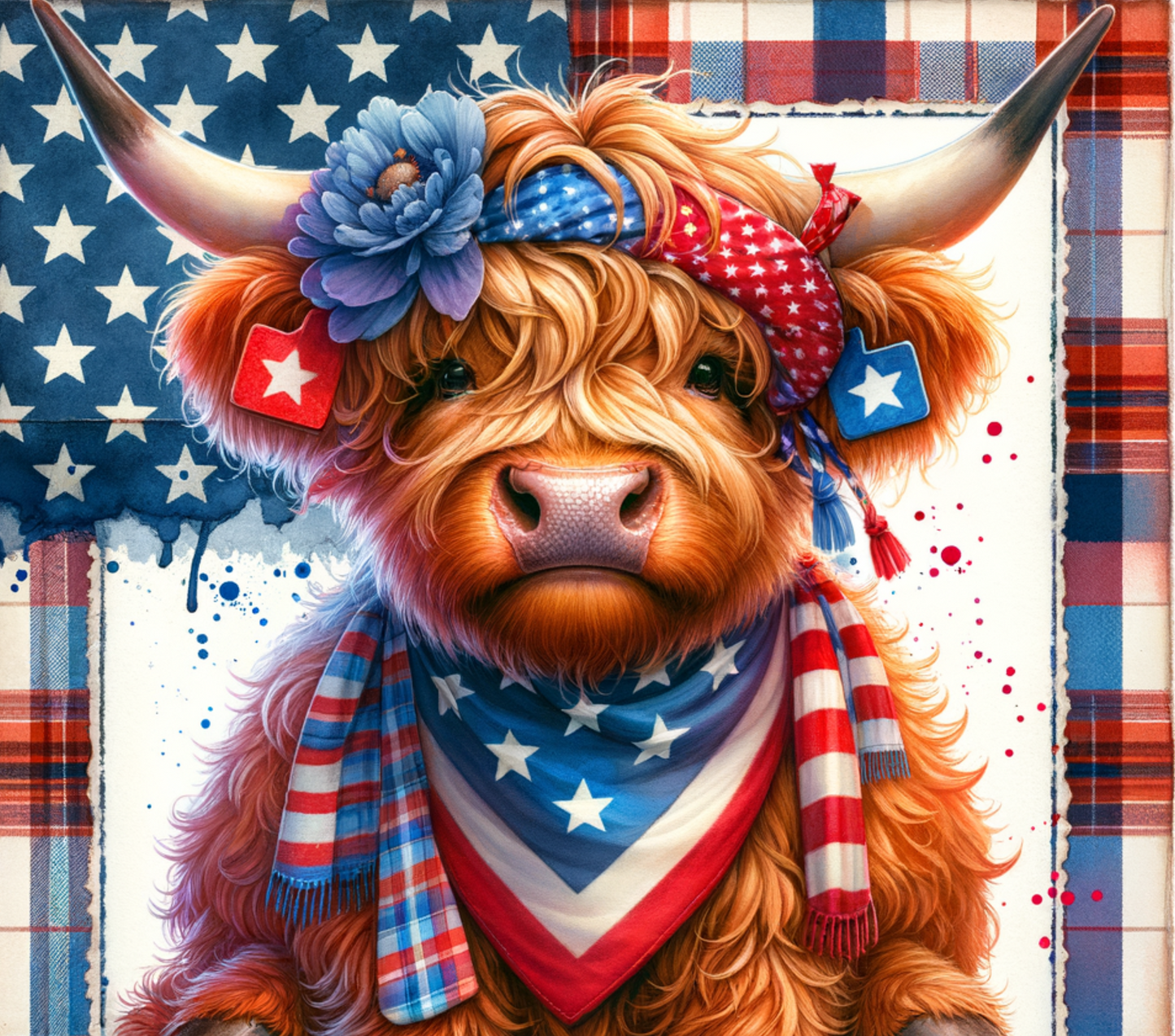 Patriotic Highland Cow 20 oz Tumblers: Festive 4th of July & USA Flag Designs | Insulated Drinkware