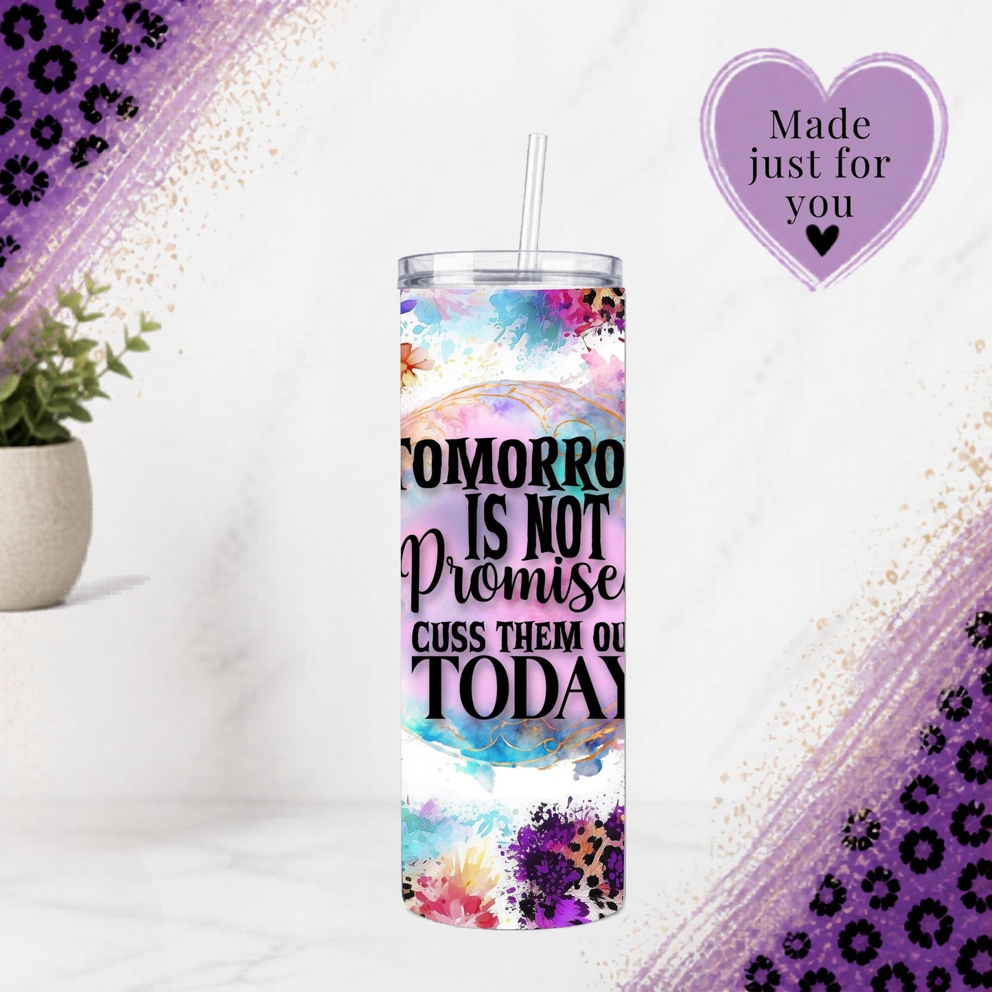 Funny Floral 20oz Tumbler Rainbow Rose Sarcastic Gift For Her Cuss Them Out Today Snarky Drinkware with colorful floral design