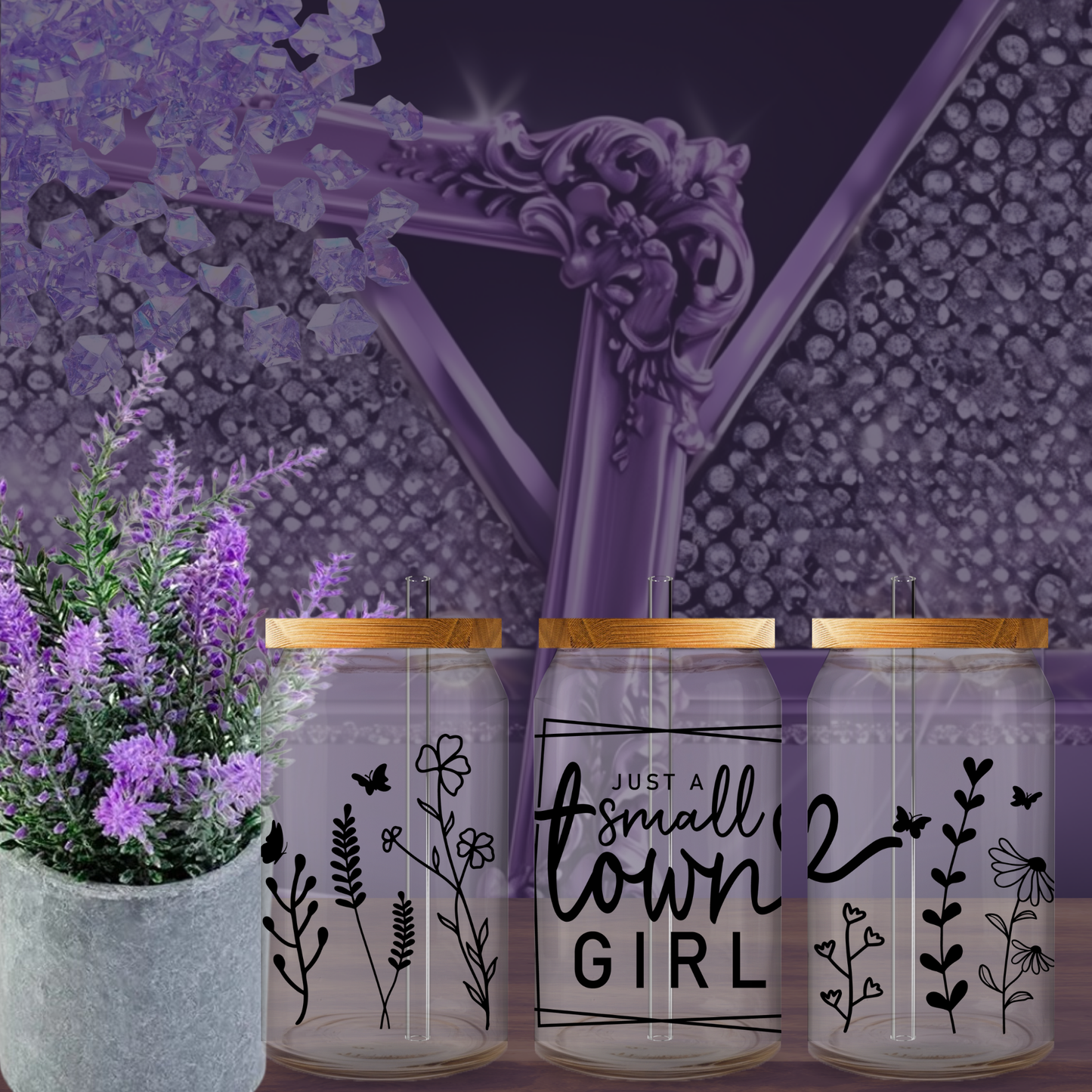 Just a Small Town Girl Libbey Glass 16oz Can Cup with Lid and Straw – Cute Country Iced Coffee Tumbler Gift for Her