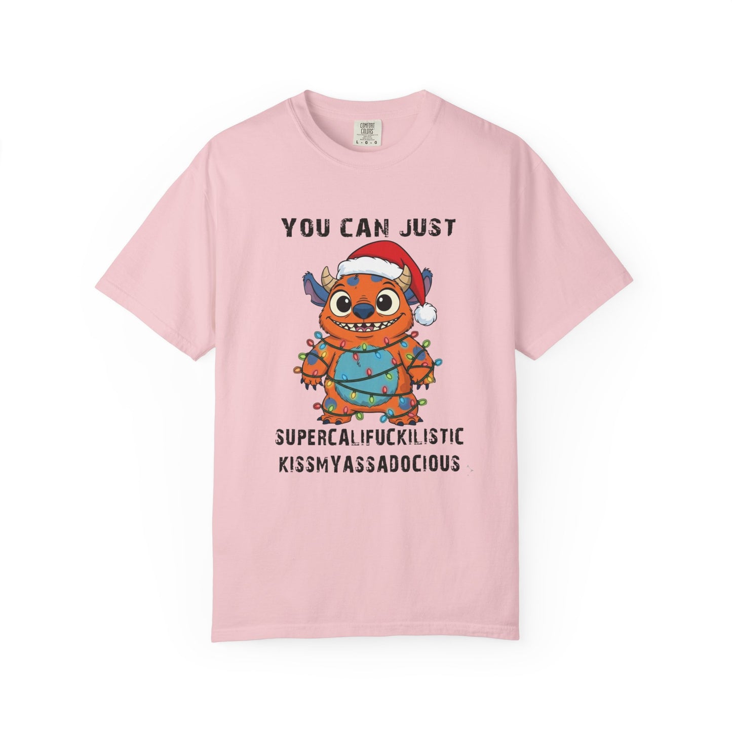 Funny Christmas Monster T-Shirt: Holiday Lights Alien Creature with Santa Hat | Adult & Kid Festive Gag Gift Tee