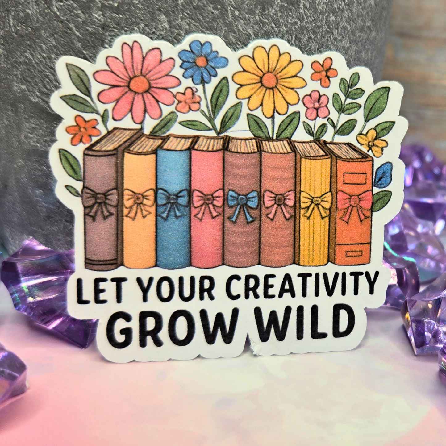 Grow Your Creativity Sticker - Wildflower Books Decal - Floral Reader Art - Inspirational Sticker - Laptop, Planner