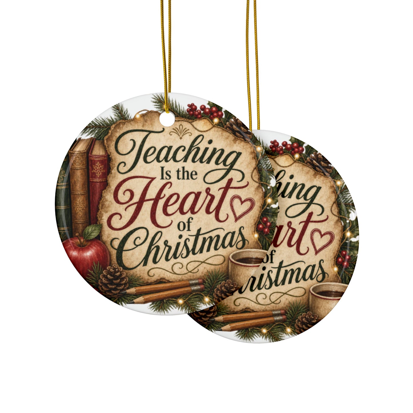 Teaching Is the Heart of Christmas Teacher Ornament featuring the Teaching Is the Heart of Christmas design – teacher gift idea