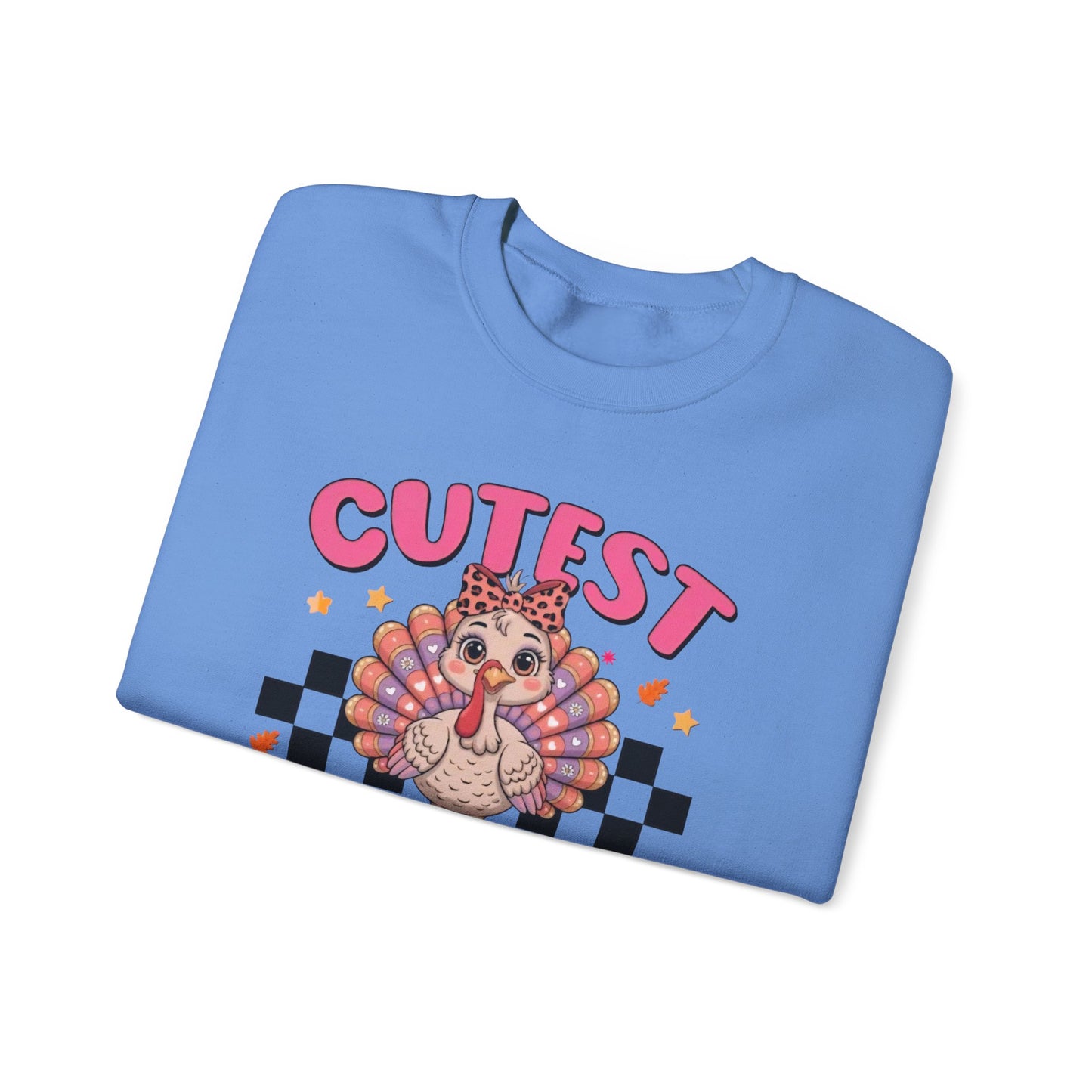 Chic Retro Turkey Thanksgiving Sweatshirt: Cutest At The Table – Cozy Crewneck in Purple, Pink, & More Colors for Holiday Family Gatherings