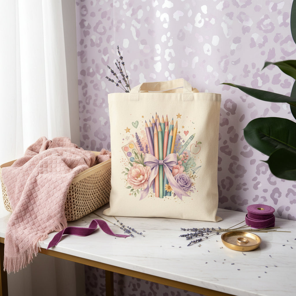 Colored Pencil Teacher Tote Bag | School Supplies Canvas Bag