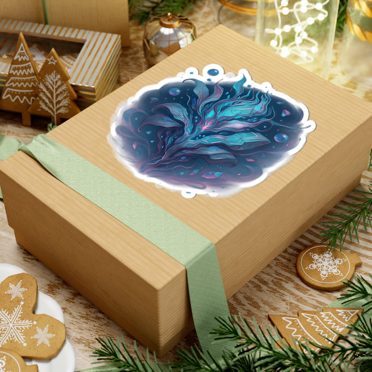 Fantasy Galaxy Leaf Sticker – Trippy Cosmic Plant Kiss Cut Decal, Surreal Vaporwave Aesthetic, Dreamcore Laptop Sticker