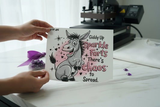 Giddy Up Sparkle Farts individual product photo included in the Farm Animal Humor five-pack DTF transfer bundle