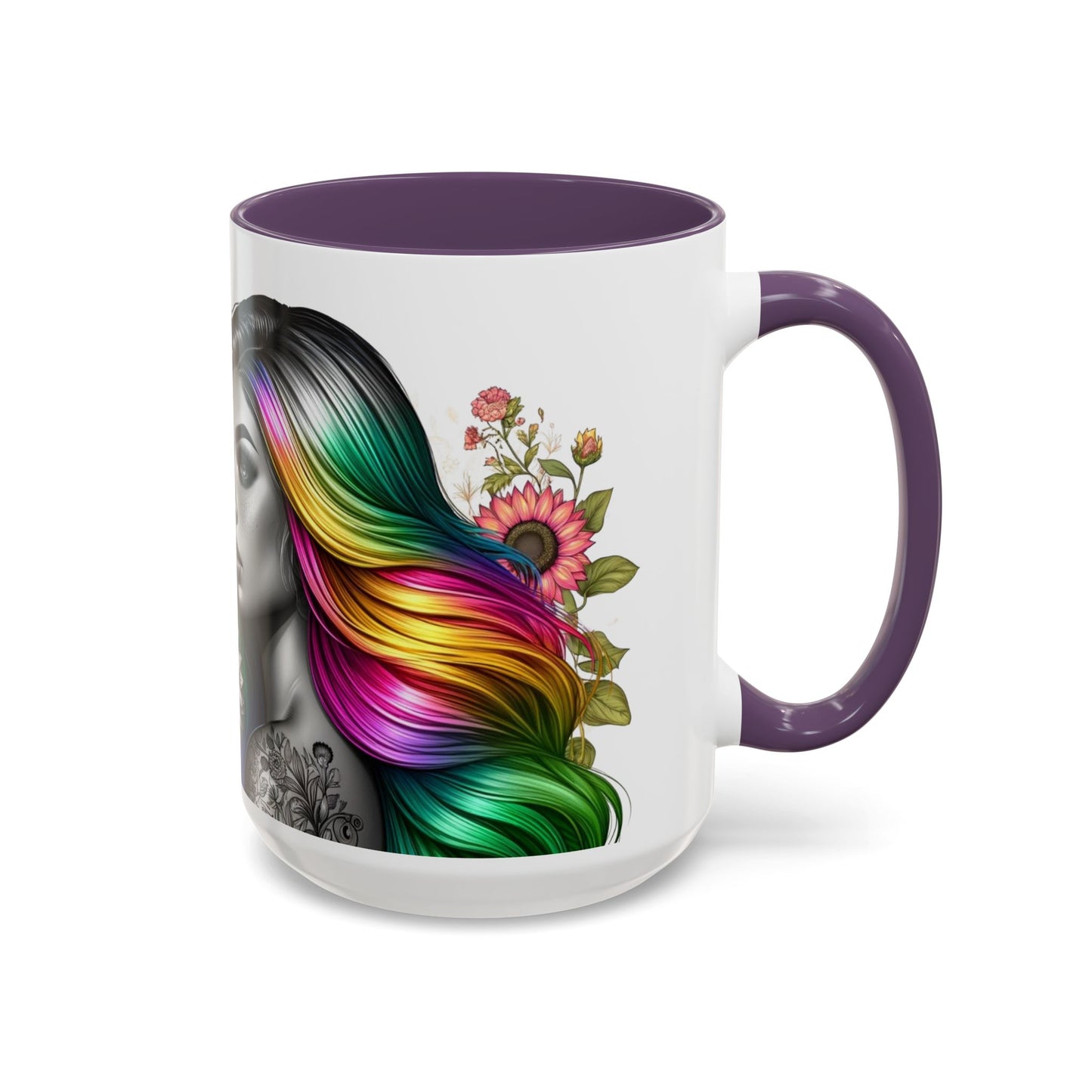 Colorful Floral Art Accent Coffee Mug - 11oz & 15oz