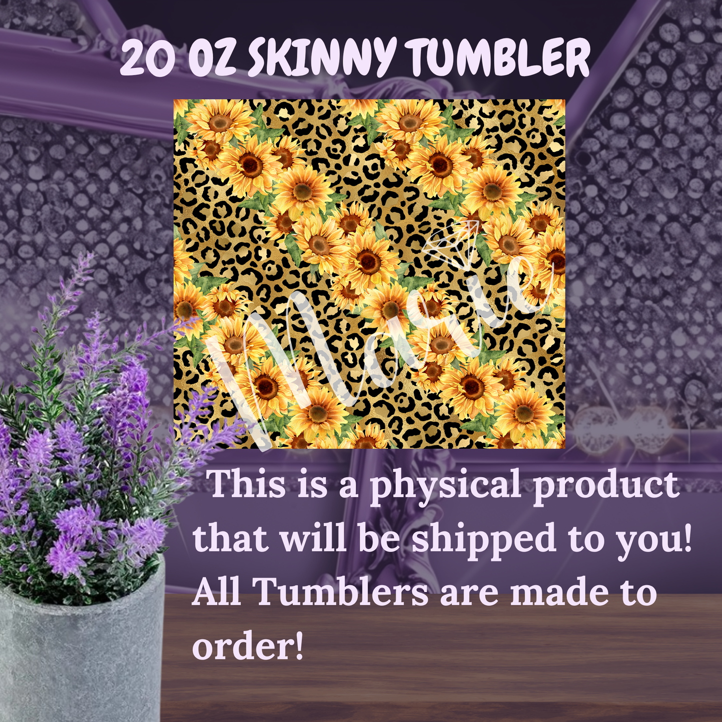 Sunflower Leopard Tumbler 20 oz – Yellow Floral Skinny Cup with Cheetah Print, Western Cowgirl Gift, Country Coffee Tumbler