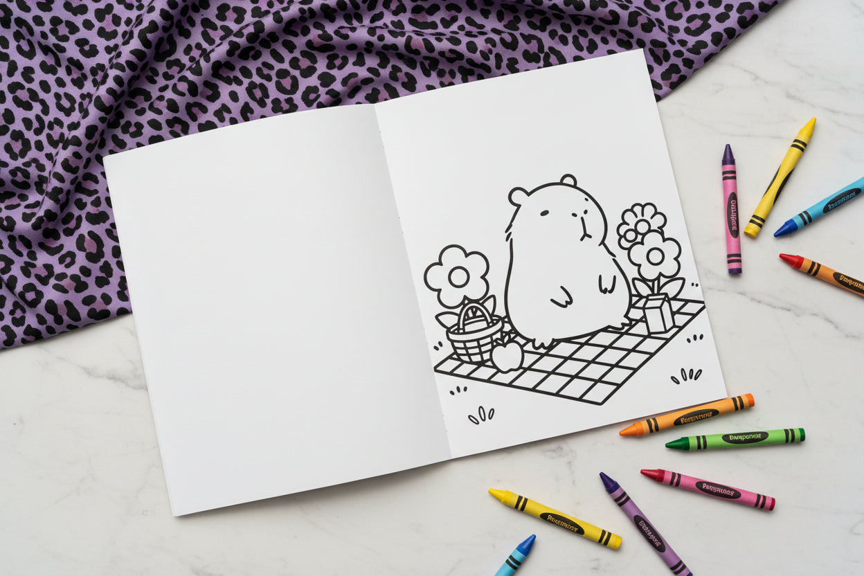 Cute Capybara Coloring Book | 12 Adorable Designs for Kids & Adults