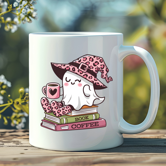 Spooky Ghost Coffee Mug, Cute Halloween Book Mug, Ghost Lover Coffee Mug, Bookworm Ghost Mug, Halloween Tea Cup, Coffee Lover Gift