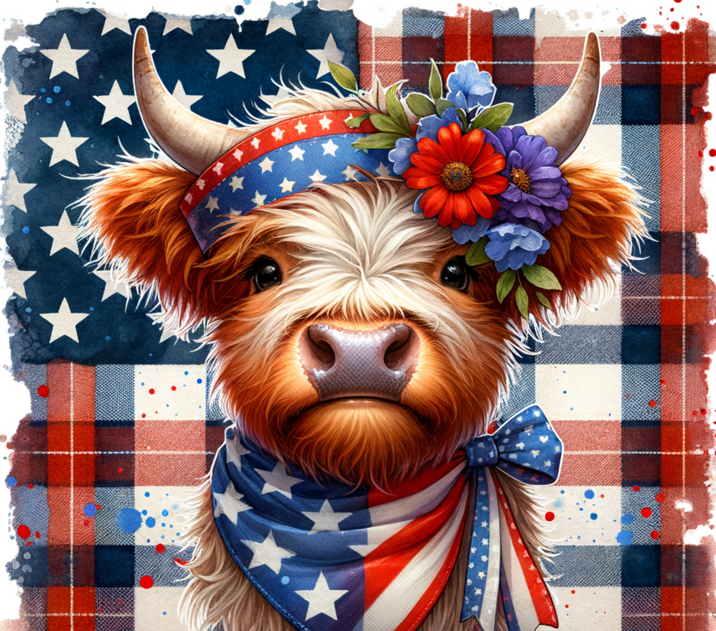 Patriotic Highland Cow 20 oz Tumblers: Festive 4th of July & USA Flag Designs | Insulated Drinkware