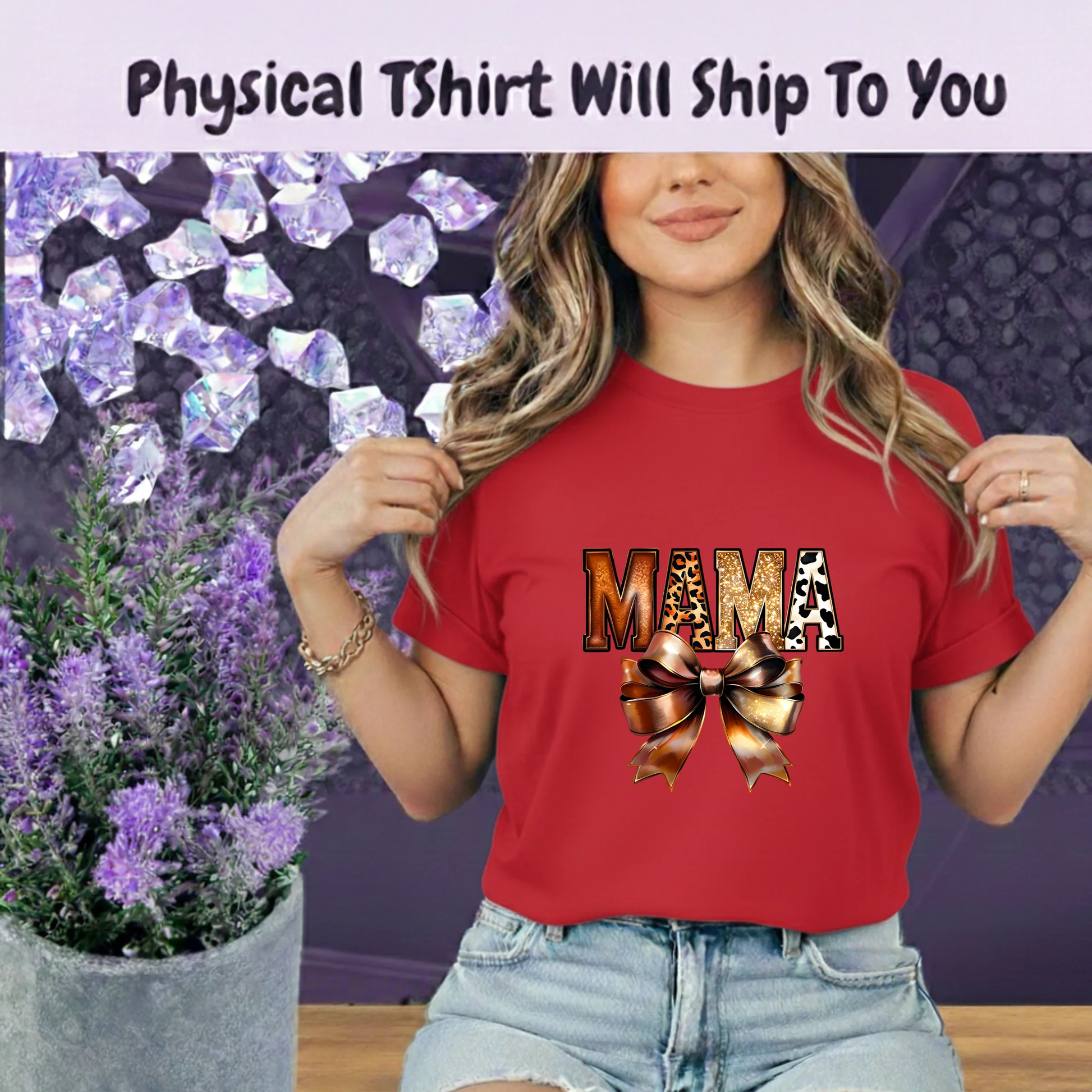 Western Mama T Shirt Leopard Print Gold Glitter Bow Boho Tee For Cowgirl Moms And Rodeo Lovers by Marie Gems