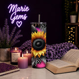 Sunflower Gift-Ready 20 oz Stainless Steel Tumbler showing sunflower tumbler 20oz artwork with insulated stainless steel tumbler, reusable travel cup, made to order, product image
