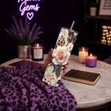Gold Leopard Rose Glam 20 oz Stainless Steel Tumbler showing gold leopard rose glam tumbler artwork with insulated stainless steel tumbler, reusable travel cup, made to order