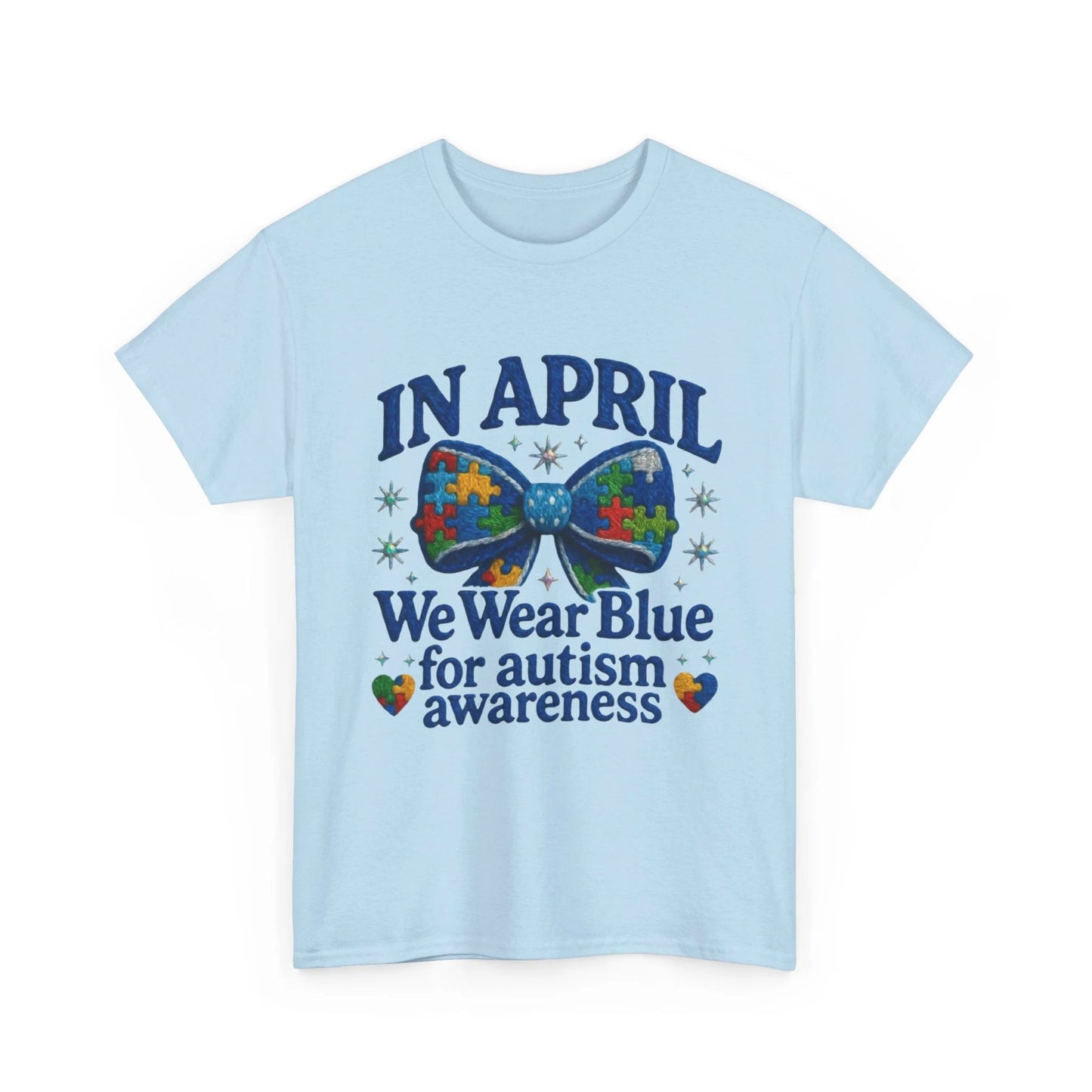 In April We Wear Blue for Autism Awareness Unisex Heavy Cotton Tee – Neurodiversity Month Support Shirt by Printify