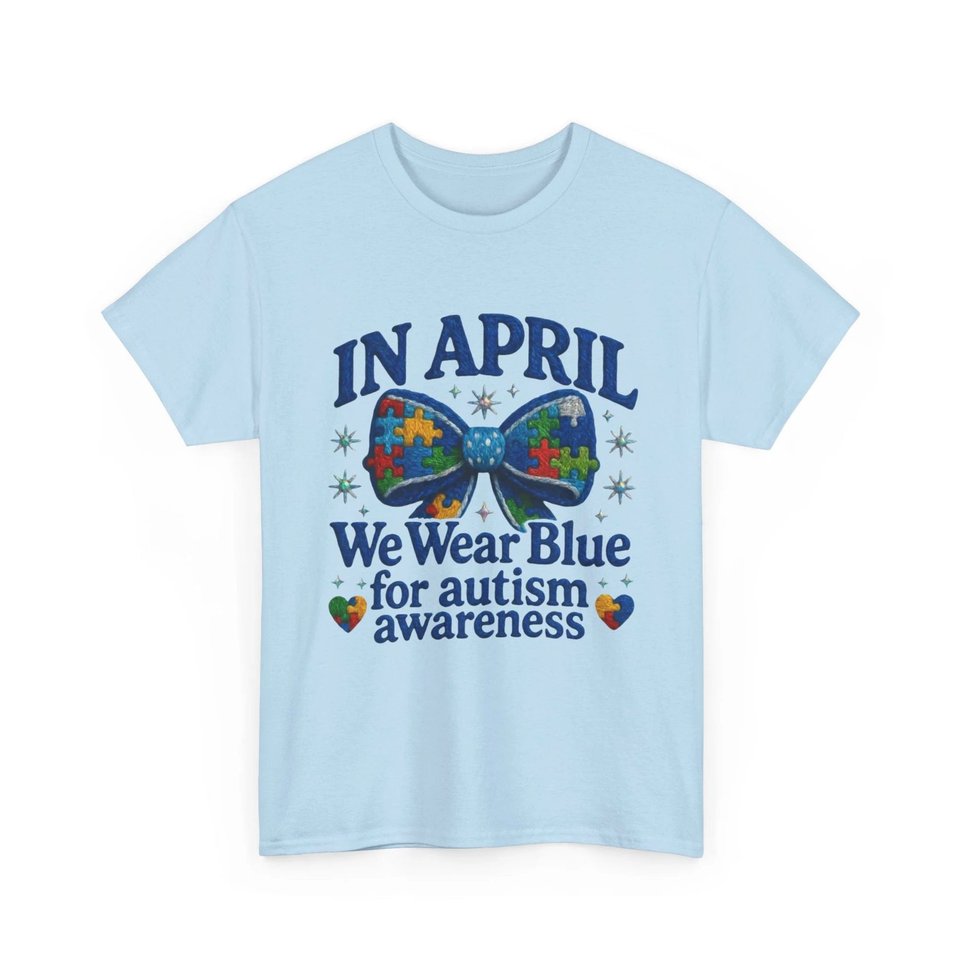 In April We Wear Blue for Autism Awareness Unisex Heavy Cotton Tee – Neurodiversity Month Support Shirt by Printify