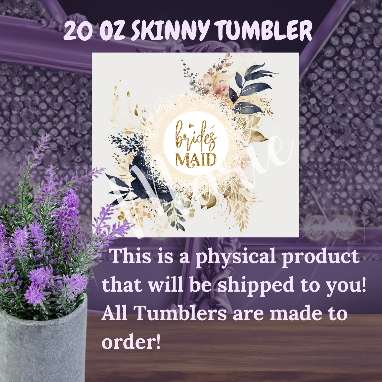 Bridesmaid Tumbler 20 oz – Elegant Floral Wedding Skinny Cup, Neutral Boho Bridesmaid Gift, Personalized Bridal Party Tumbler