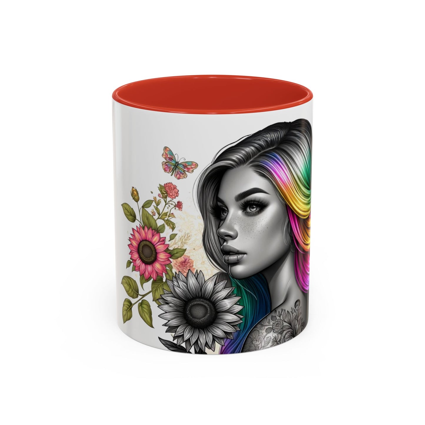 Colorful Floral Art Accent Coffee Mug - 11oz & 15oz