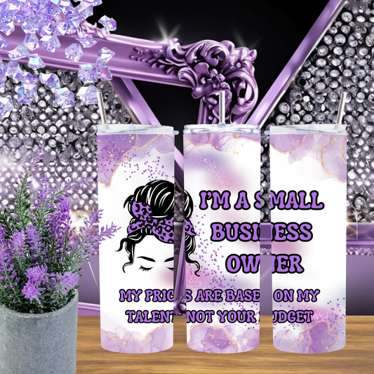 Small Business Owner Tumbler 20 oz – Purple Marble Skinny Cup with Quote, Boss Babe Coffee Tumbler, Handmade Shop Gift Idea