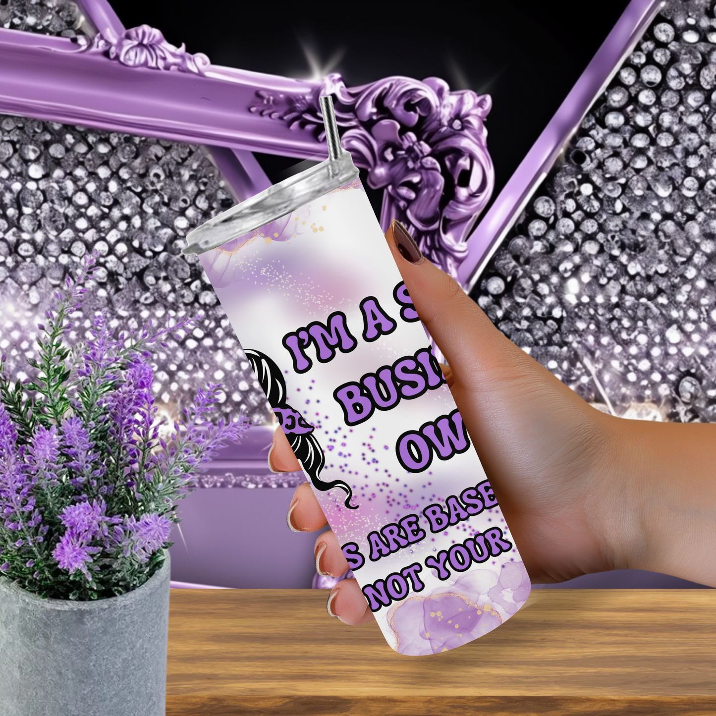 Small Business Owner Tumbler 20 oz – Purple Marble Skinny Cup with Quote, Boss Babe Coffee Tumbler, Handmade Shop Gift Idea