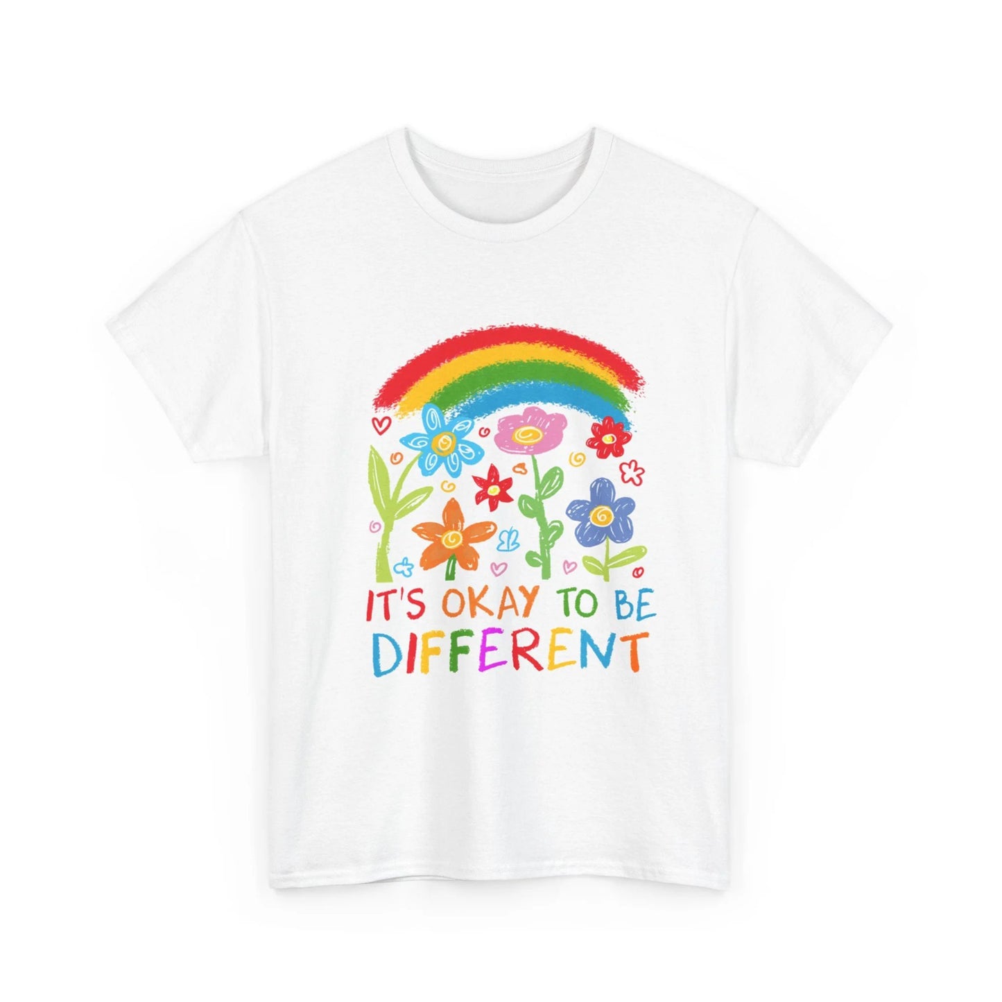 It's Okay to Be Different Autism Acceptance Unisex Heavy Cotton Tee – Rainbow Inclusion Awareness Shirt by Printify