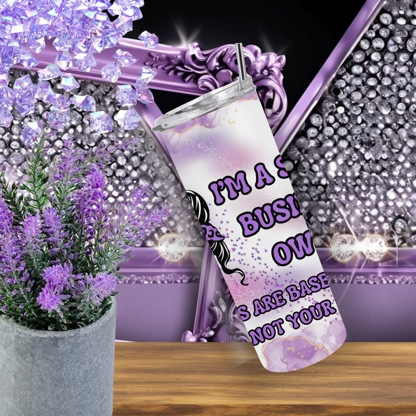 Small Business Owner Tumbler 20 oz – Purple Marble Skinny Cup with Quote, Boss Babe Coffee Tumbler, Handmade Shop Gift Idea