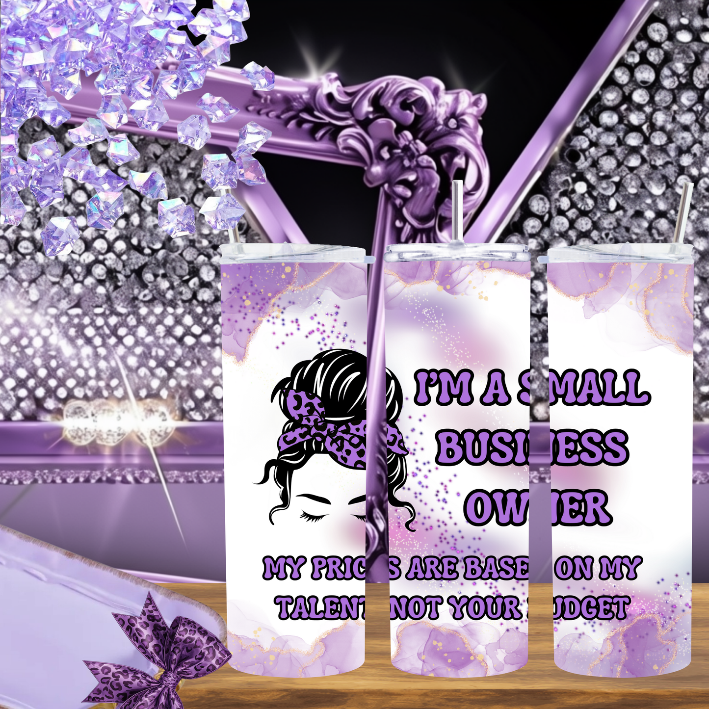 Small Business Owner Tumbler 20 oz – Purple Marble Skinny Cup with Quote, Boss Babe Coffee Tumbler, Handmade Shop Gift Idea