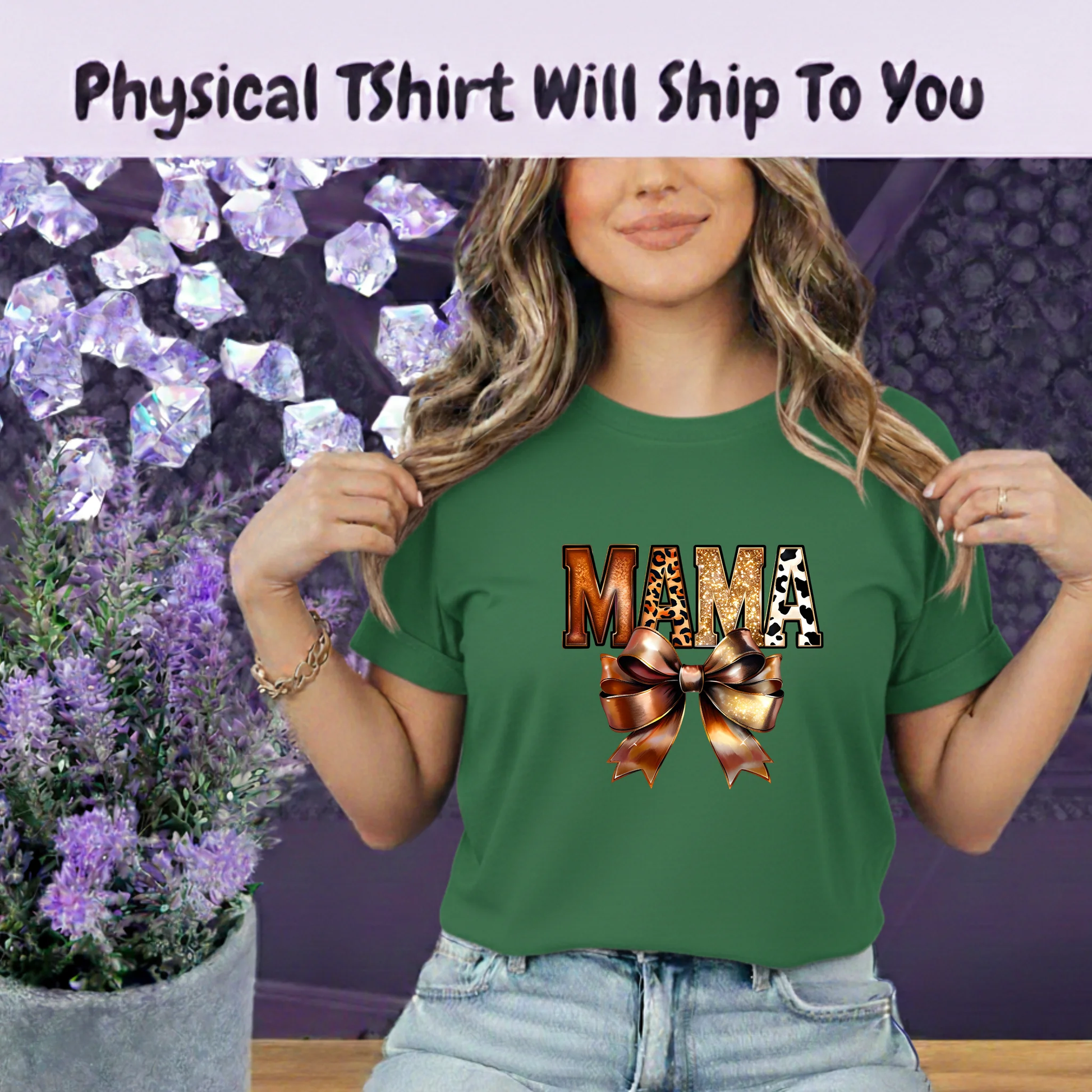 Western Mama T Shirt Leopard Print Gold Glitter Bow Boho Tee For Cowgirl Moms And Rodeo Lovers by Marie Gems