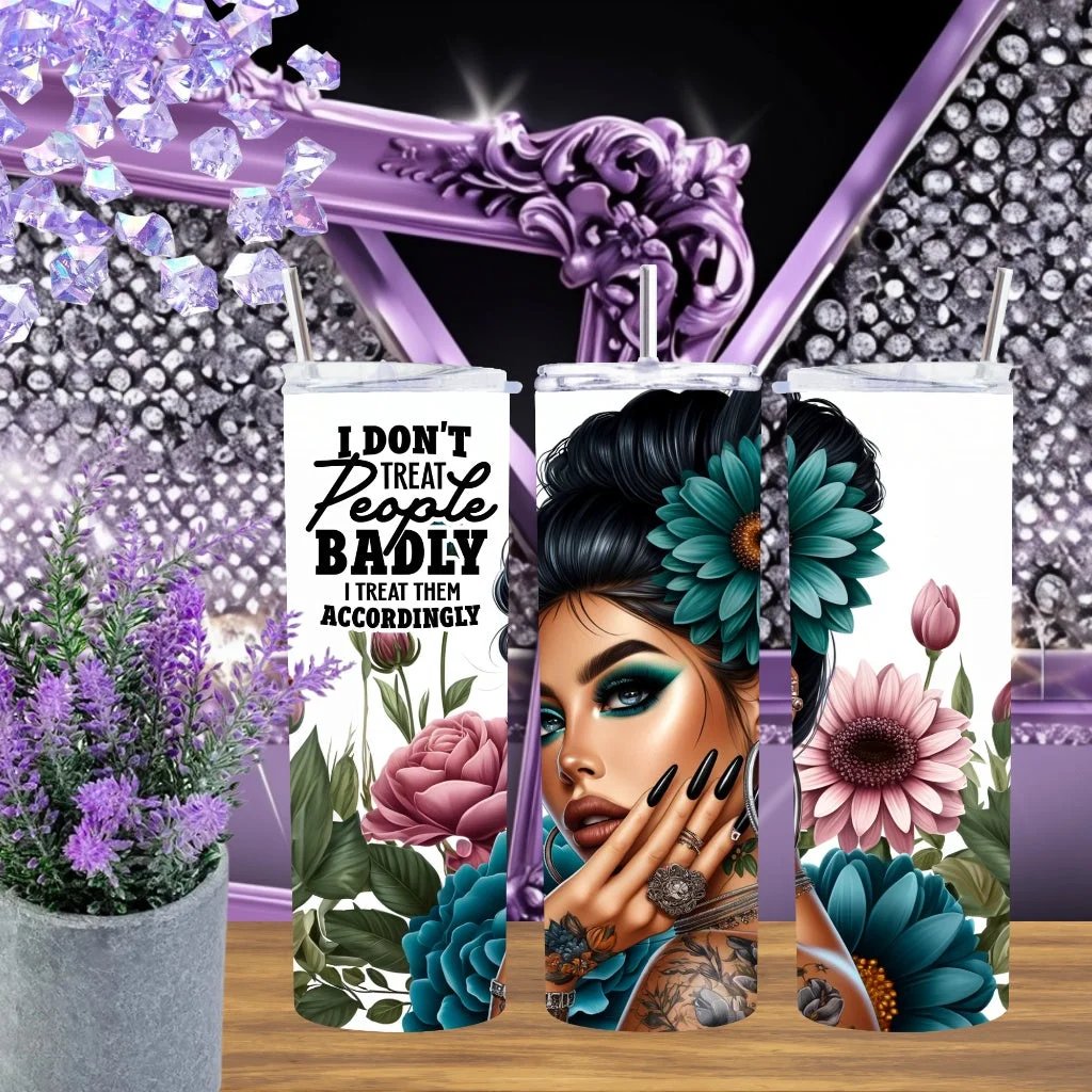 Sassy Girl 20oz Tumbler Stainless Steel Cup Handmade Teal Floral Edgy Drinkware Gift For Her Sarcastic Humor by Marie Gems