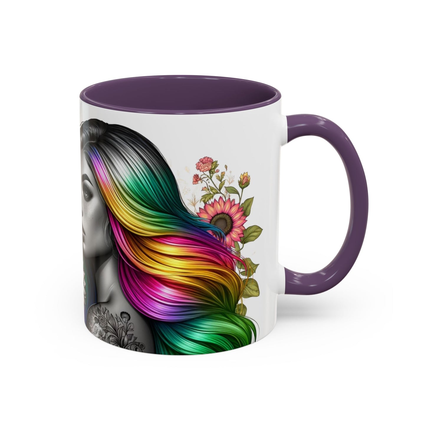 Colorful Floral Art Accent Coffee Mug - 11oz & 15oz