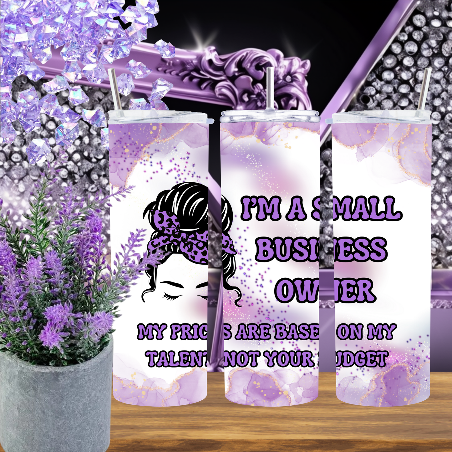 Small Business Owner Tumbler 20 oz – Purple Marble Skinny Cup with Quote, Boss Babe Coffee Tumbler, Handmade Shop Gift Idea