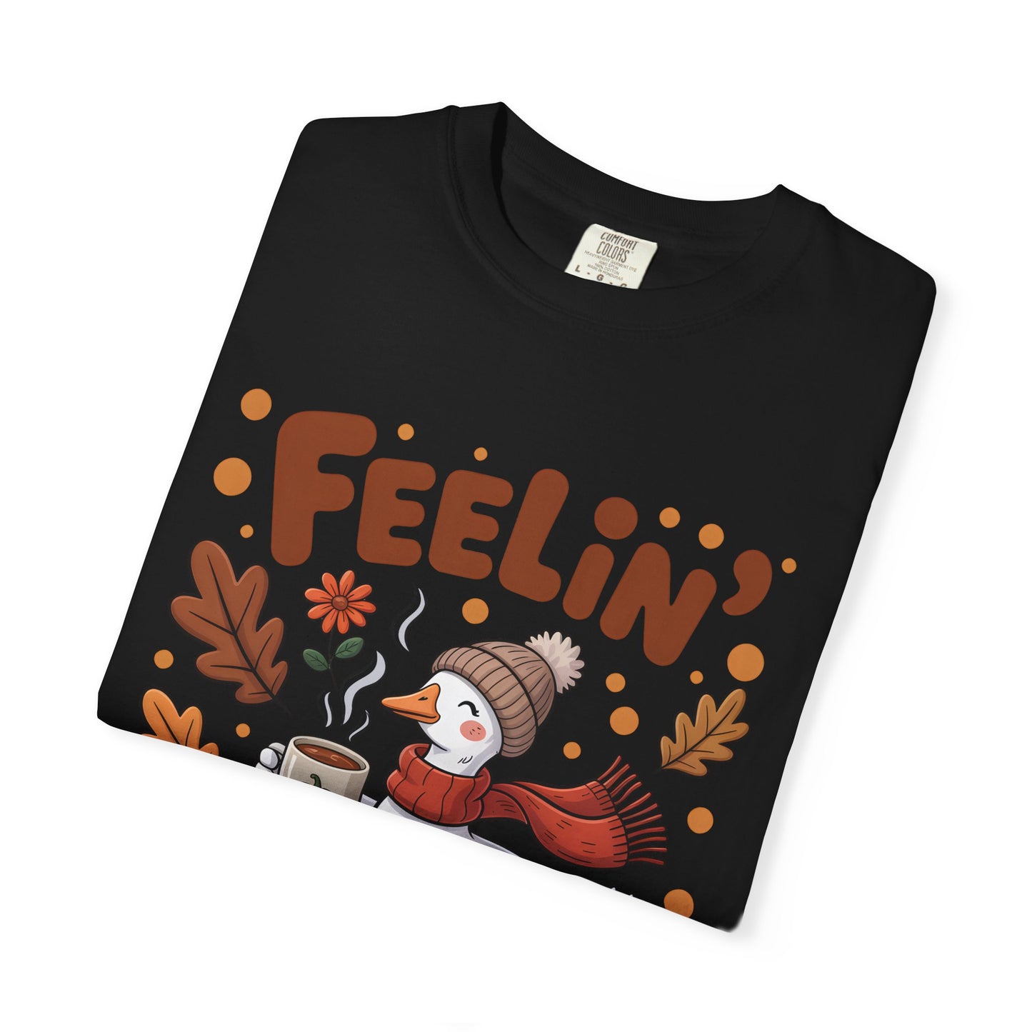 Feelin' Cozy Comfort Colors T-shirt - Autumn Duck with Pumpkin Spice Latte Graphic Tee