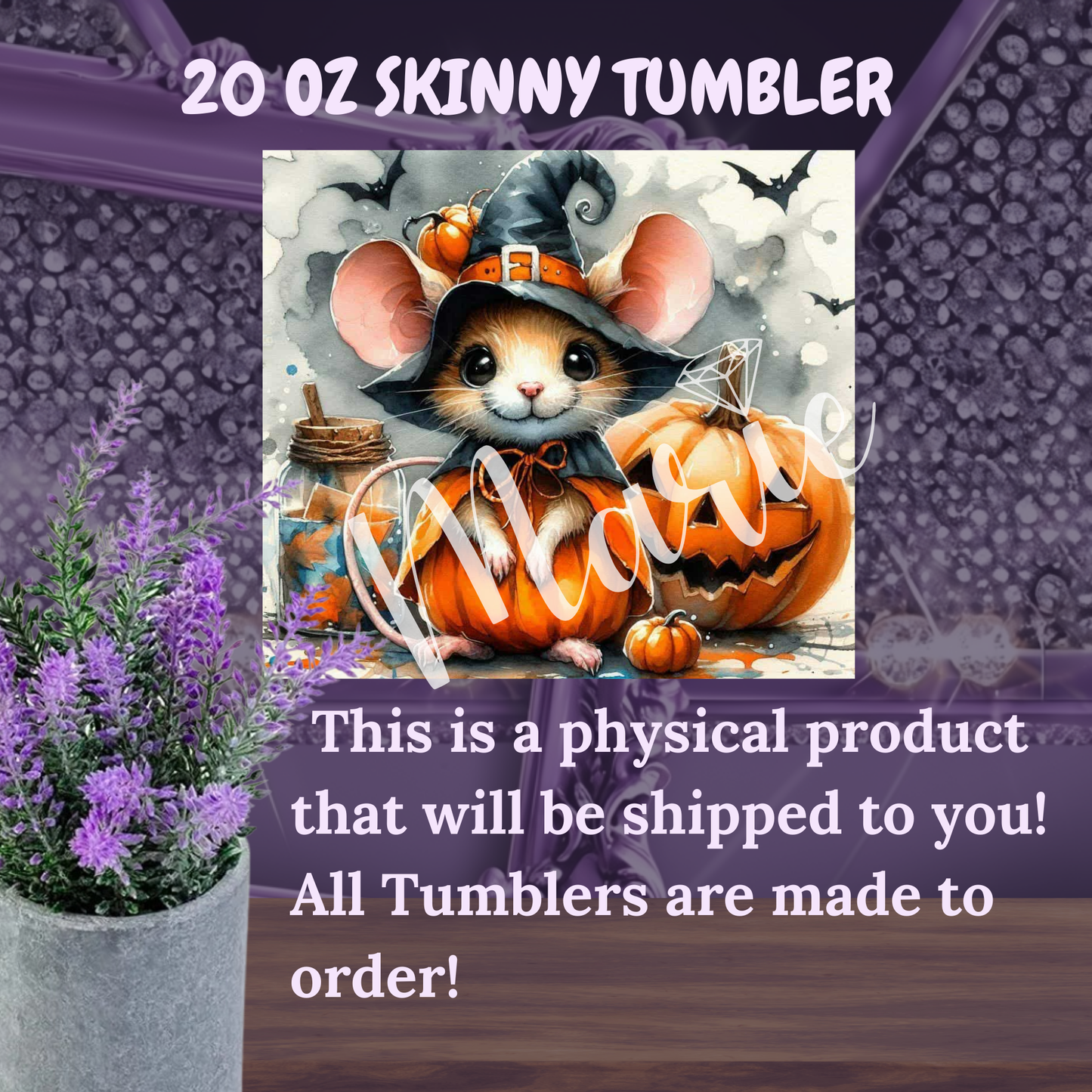 Adorable Halloween Mouse Tumbler – Insulated 20oz Skinny Cup with Pumpkin & Bat Motifs