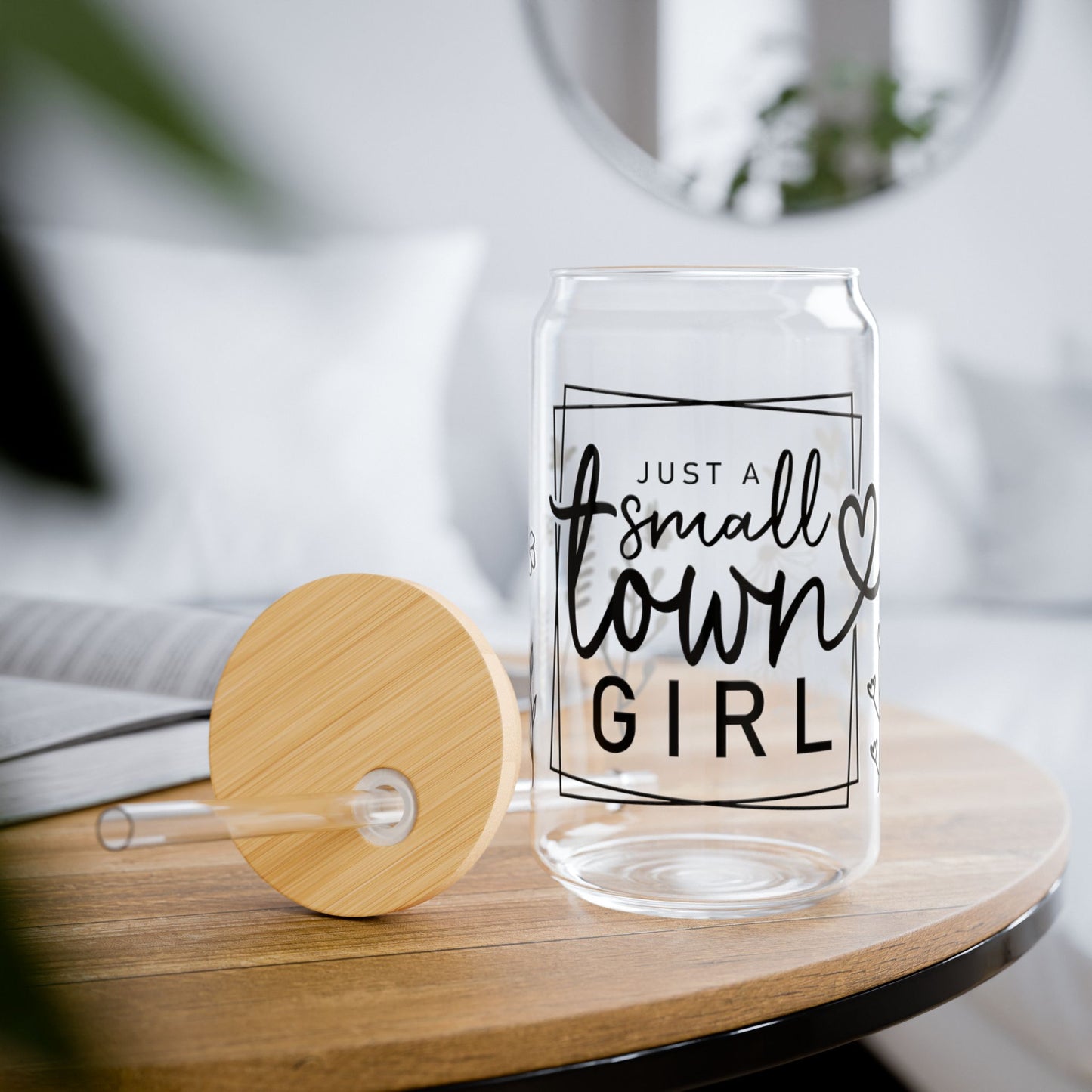 Just a Small Town Girl Libbey Glass 16oz Can Cup with Lid and Straw – Cute Country Iced Coffee Tumbler Gift for Her