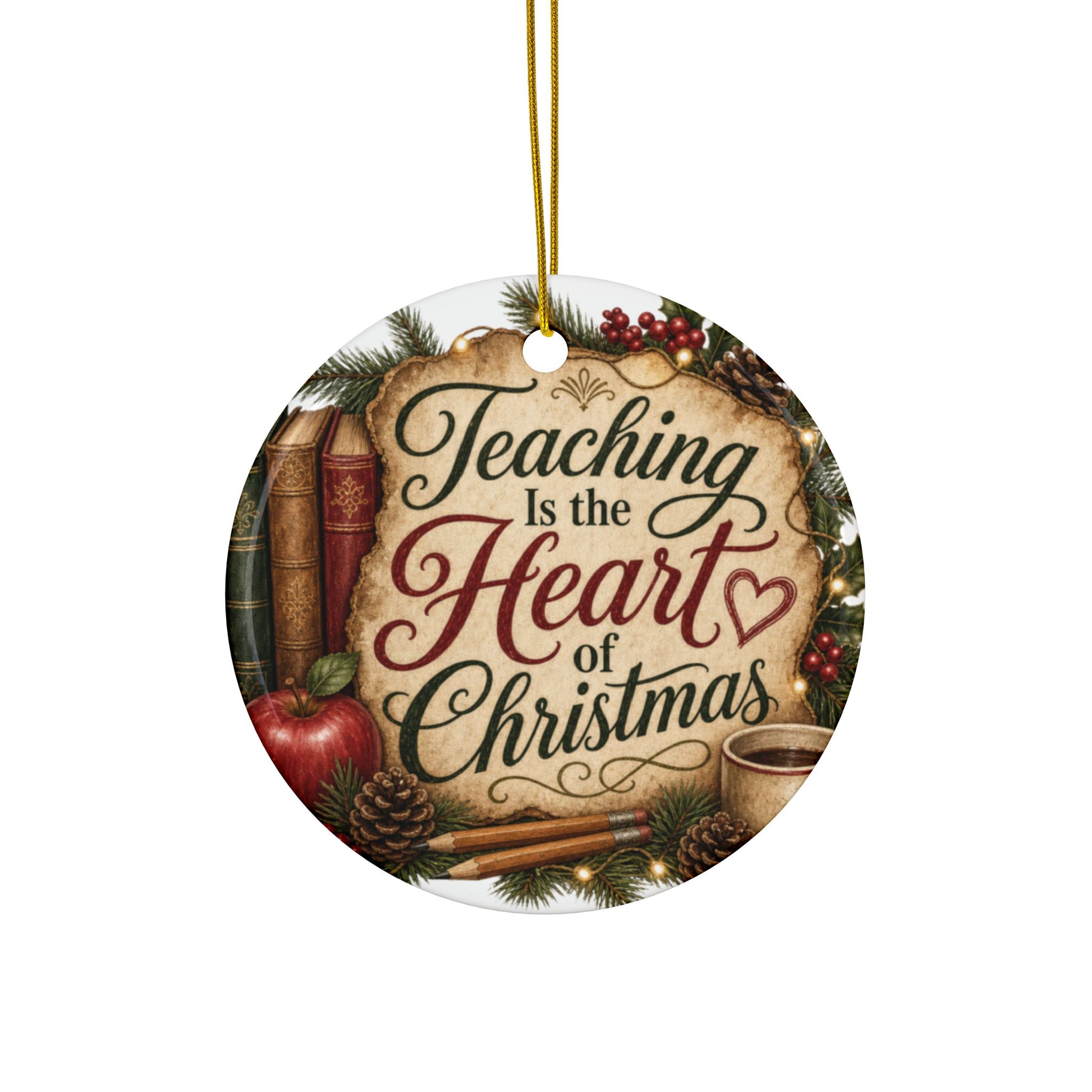 Teaching Is the Heart of Christmas Teacher Ornament featuring the Teaching Is the Heart of Christmas design – product image
