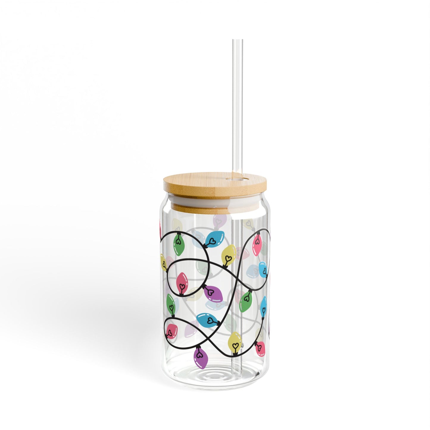 Christmas Lights Libbey Glass 16oz Can Cup – Cute Colorful Holiday Tumbler with Lid & Straw, Festive Gift for Her or Teacher