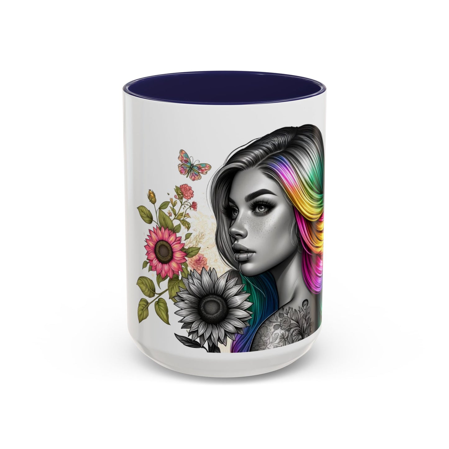 Colorful Floral Art Accent Coffee Mug - 11oz & 15oz