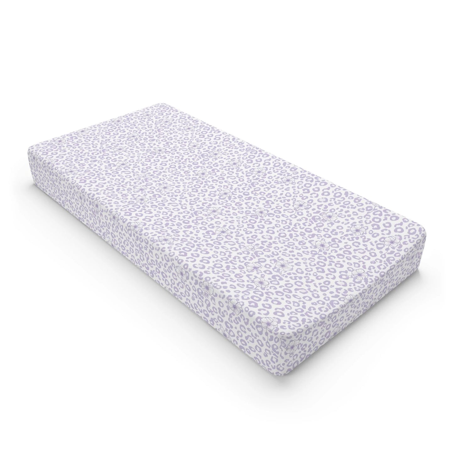 Purple Cheetah Changing Pad Cover - Modern Anemone Floral Nursery Bedding - Soft Lavender Cheetah Wallpaper Aesthetic - Personalized Baby Shower Gift by Printify