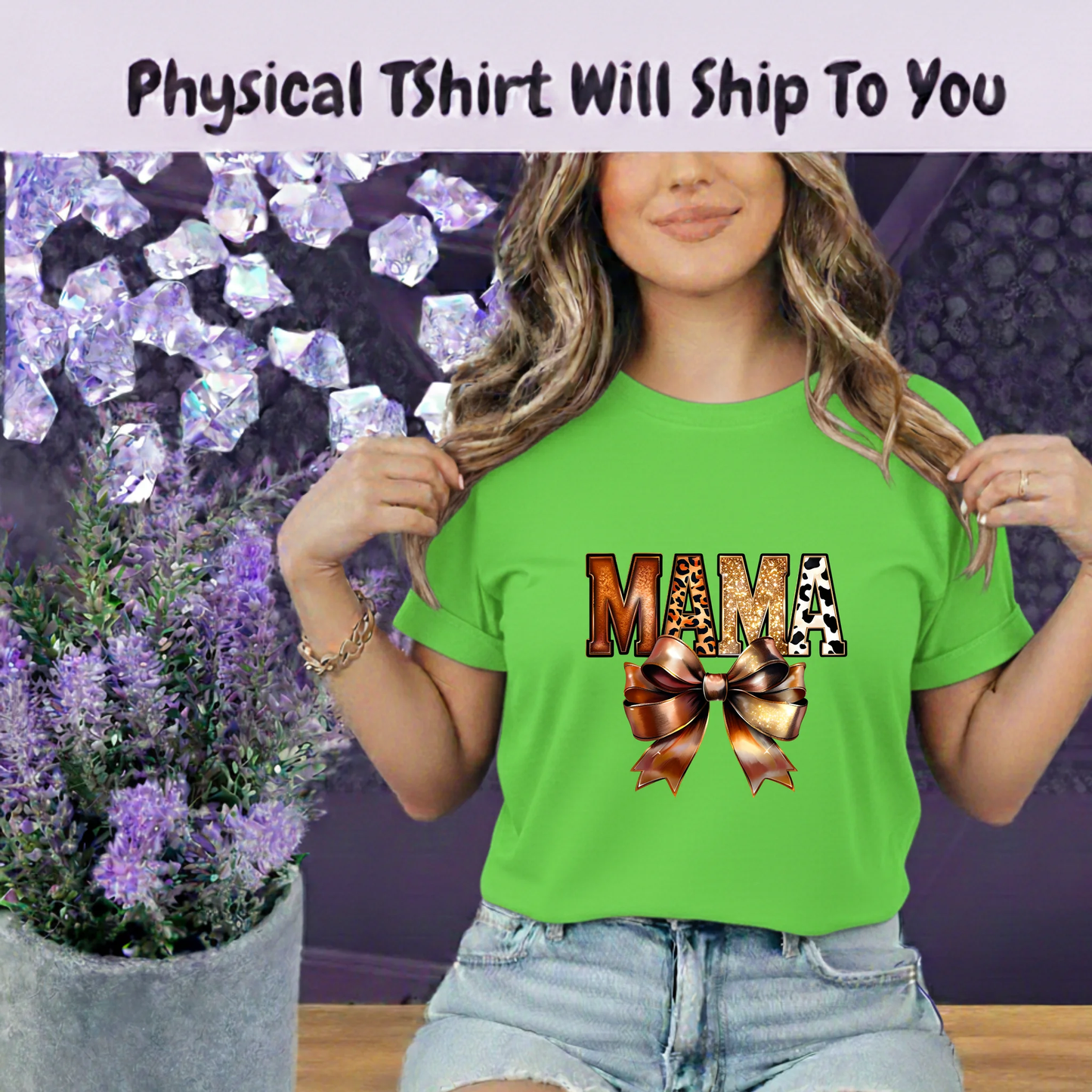 Western Mama T Shirt Leopard Print Gold Glitter Bow Boho Tee For Cowgirl Moms And Rodeo Lovers by Marie Gems