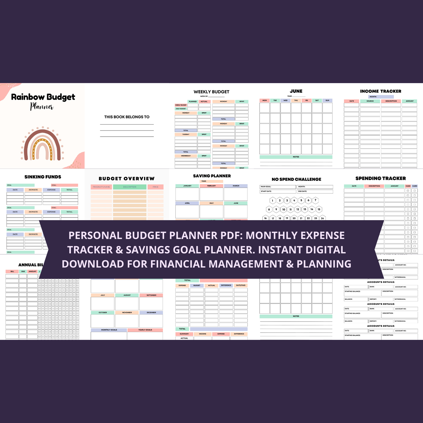 Personal Budget Planner PDF: Monthly Expense Tracker & Savings Goal Planner. Instant Digital Download for Financial Management & Planning
