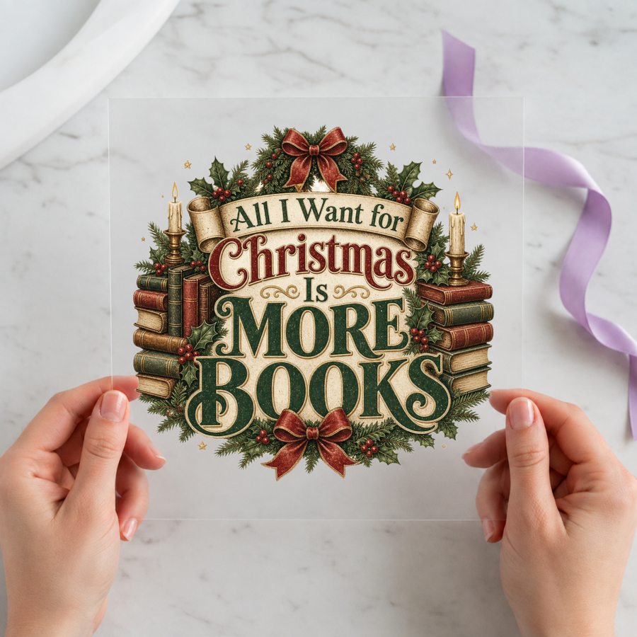 All I Want for Christmas Is More Books Christmas DTF transfer design