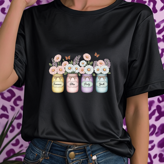Daisy Sweet Pea Birth Flower Jar Shirt | April Innocence Bliss Purity Youth | Butterfly Floral Tee