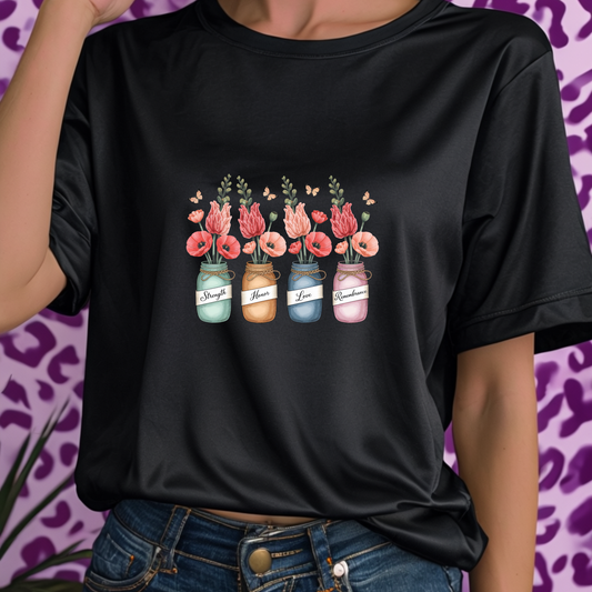Gladiolus Poppy Birth Flower Jar Shirt | August Strength Honor Love Remembrance | Butterfly Floral Tee