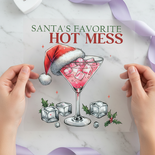 Santa's Favorite Hot Mess individual product photo included in the Christmas Volume 1 five-pack DTF transfer bundle