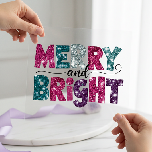 Merry and Bright individual product photo included in the Christmas Volume 2 five-pack DTF transfer bundle