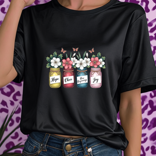 Holly Narcissus Birth Flower Jar Shirt | December Hope Prosperity Good Fortune Sweetness | Butterfly Floral Tee